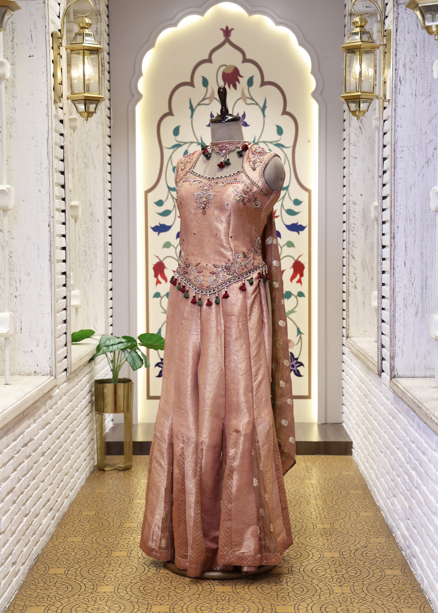 Mihika Peach Banarasi Sharara Set with Dupatta