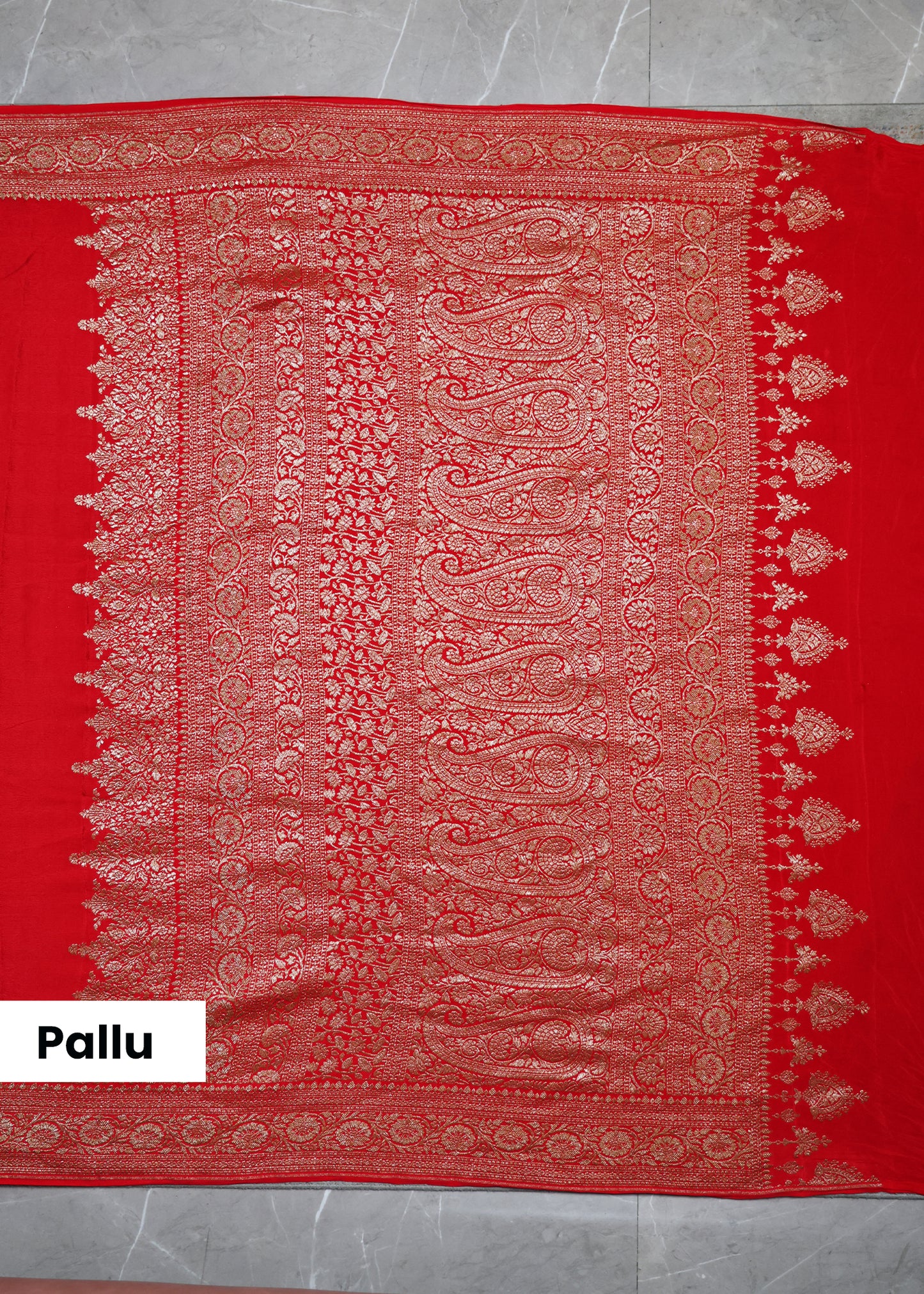 Deeya Plain Red Banarasi Pure Crepe Saree with Unstitched Blous