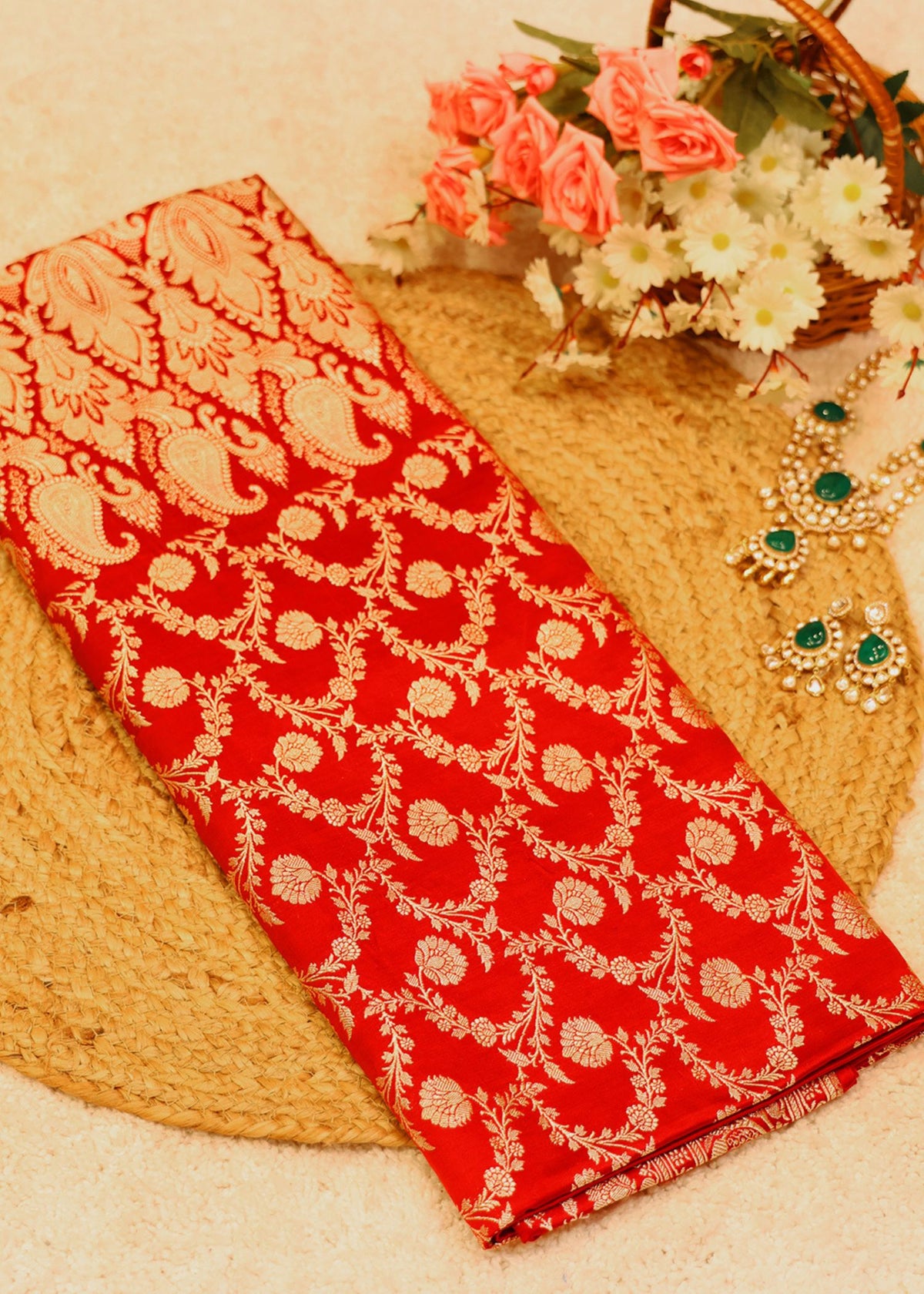 Pure Banarasi Red Saree with Unstitched Blouse