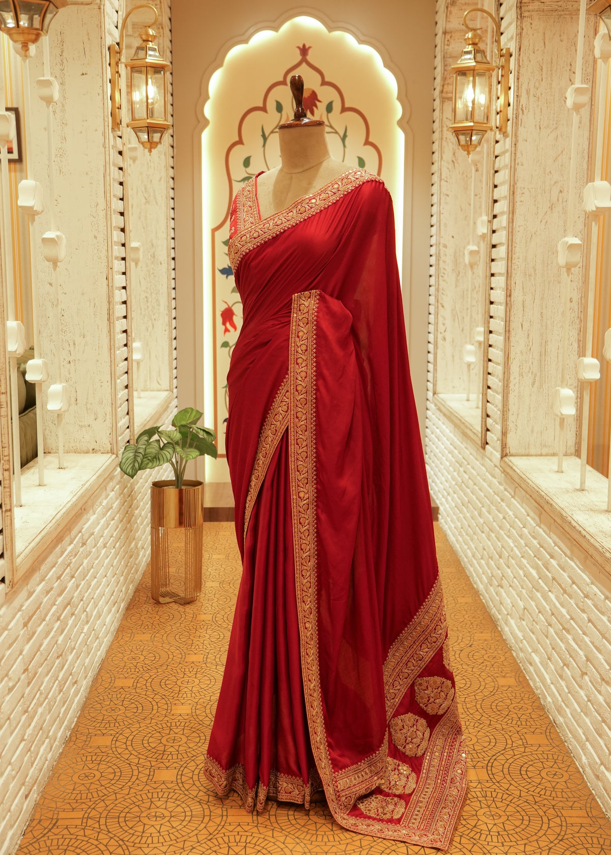 Inaya Maroon Red Silk Embroidered Saree with Stitched Blouse