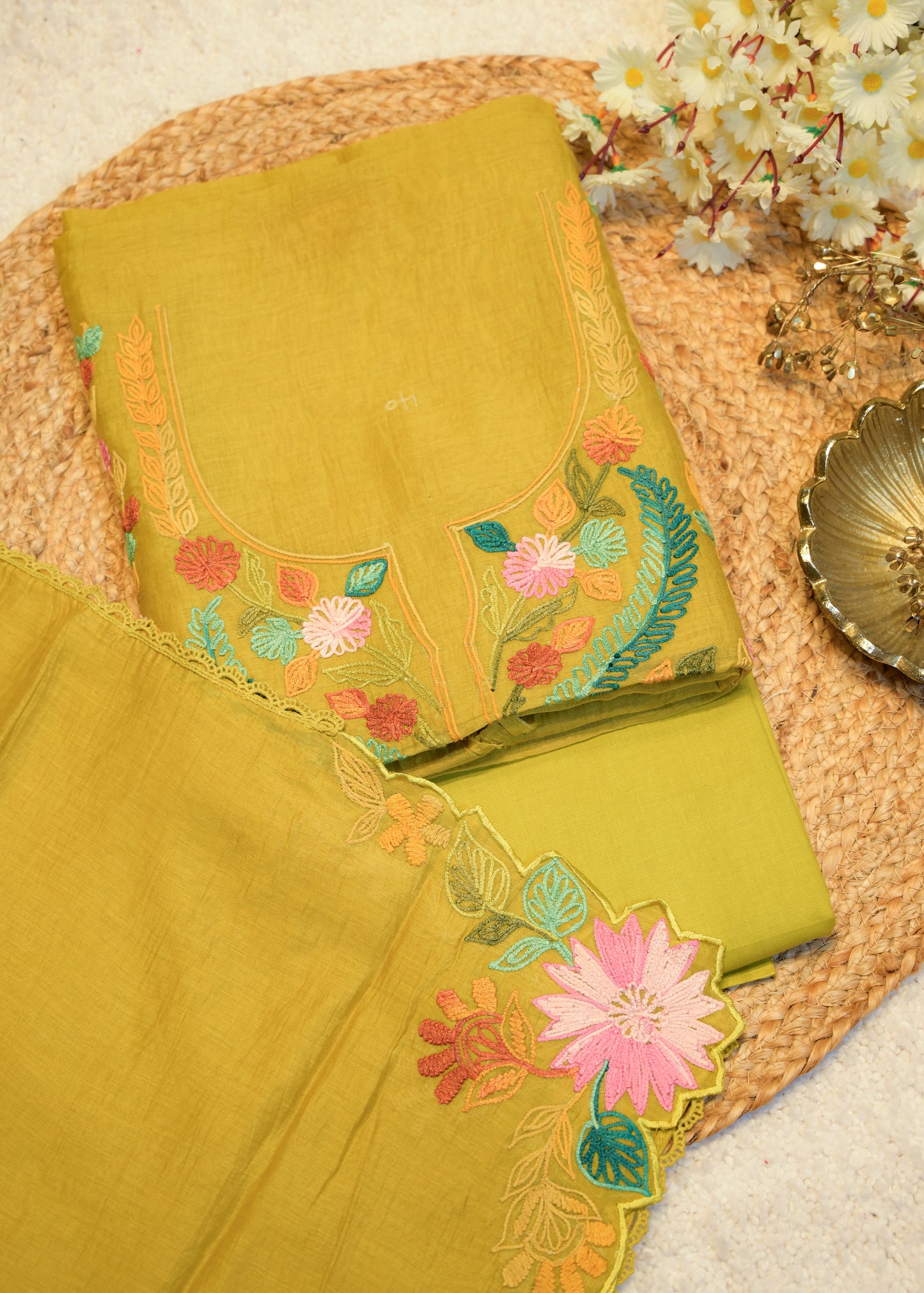 Niyati Green Kantha Unstitched Suit Set