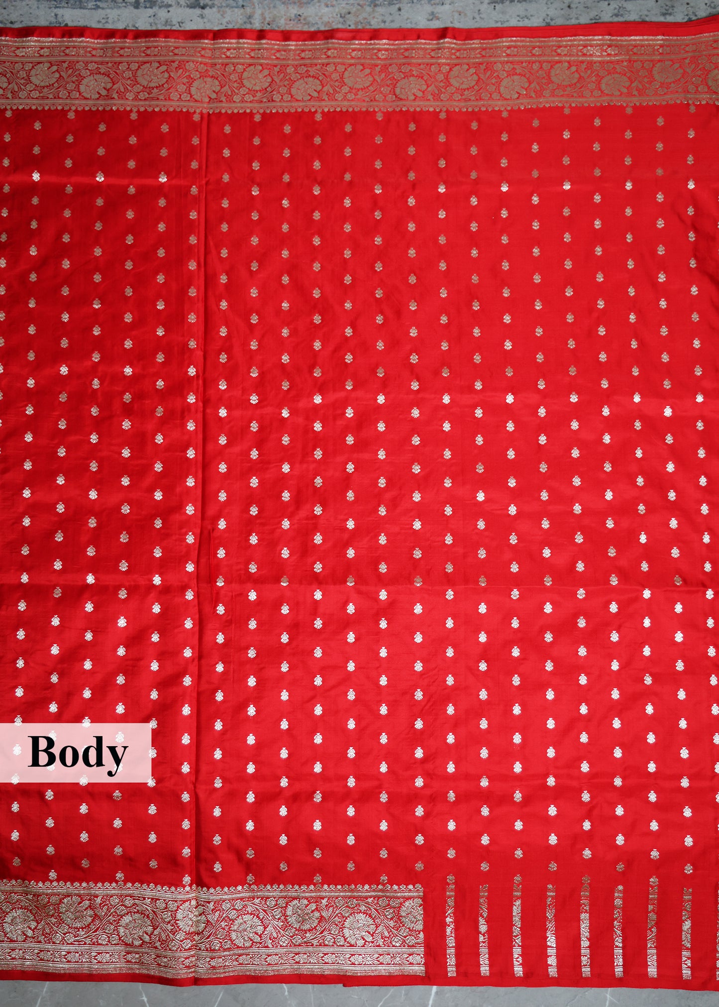 Red Booti & Zari Border Banarasi Saree with Unstitched Blouse