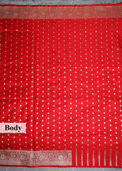 Red Booti & Zari Border Banarasi Saree with Unstitched Blouse