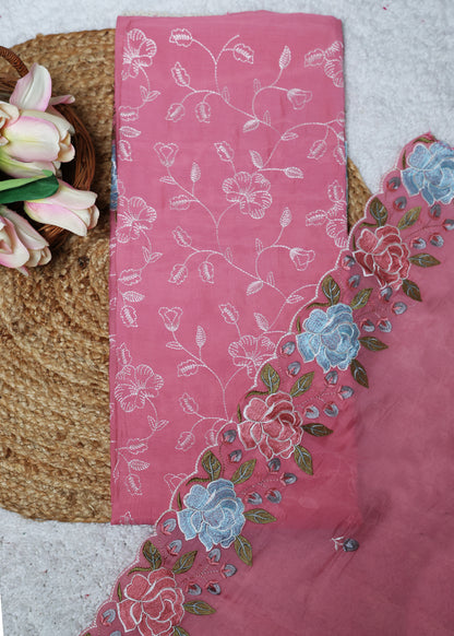 Lilya Pink Floral Unstitched Suit Set
