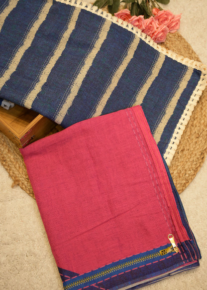Yami Navy Blue Cotton Saree with Unstitched Blouse