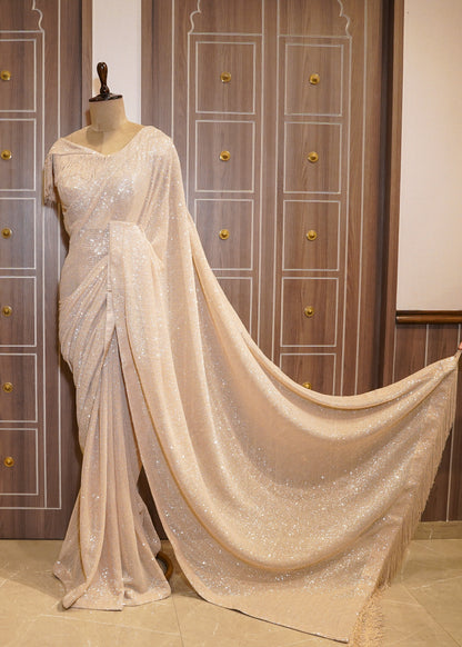 Light Golden Sequence Saree with Stitched Blouse