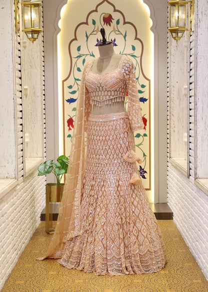 Doll Peach Fishcut Lehenga with Beads
