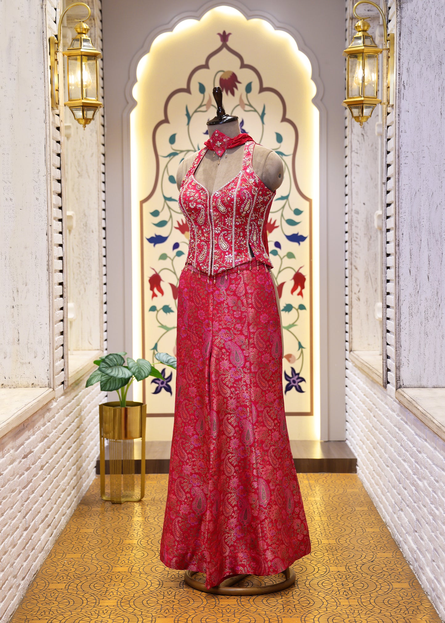 Saiyaara Pink Banarasi Sharara Corset Top Set