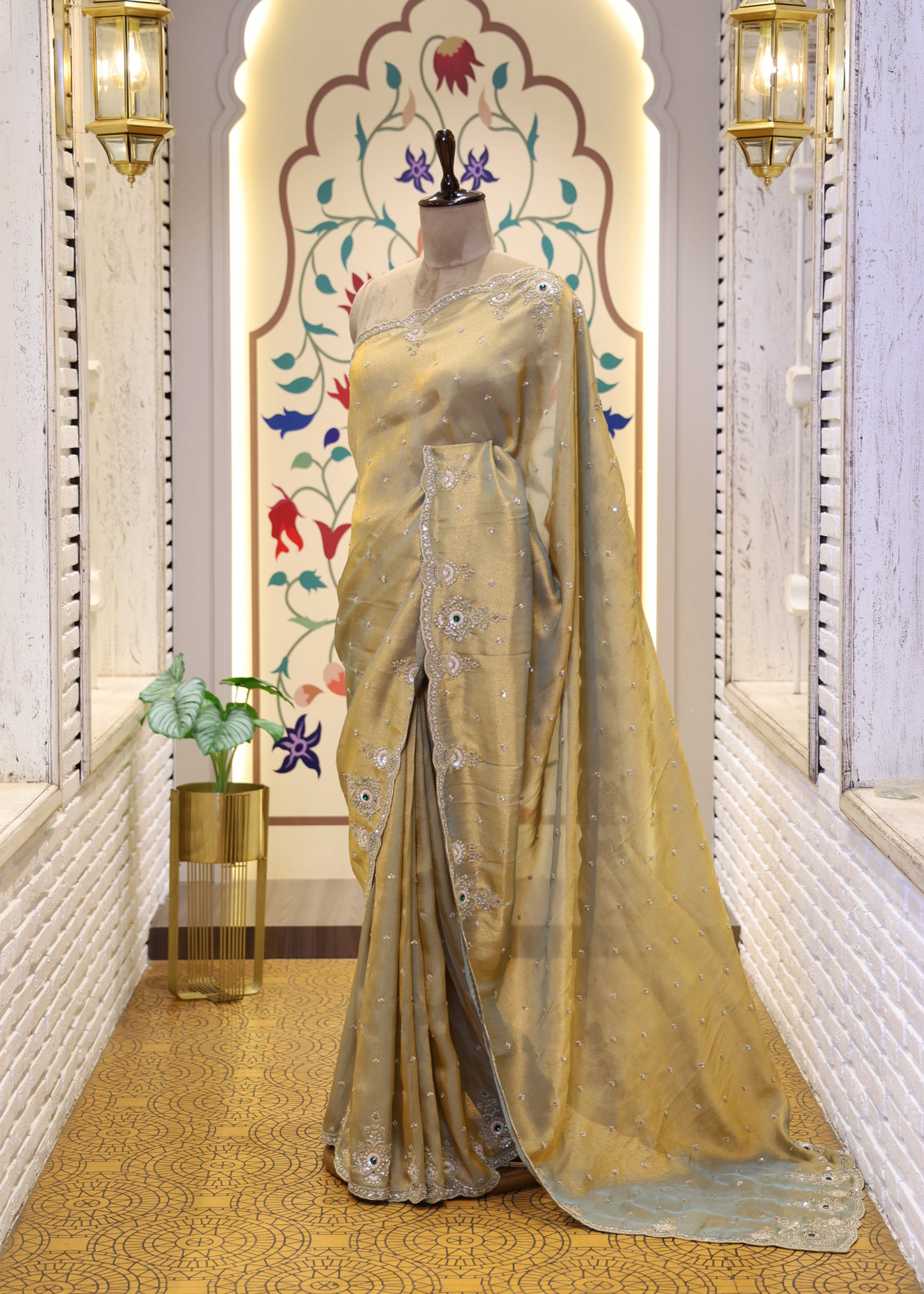 Sitara Bronze Gemstones Saree with Unstitched Blouse