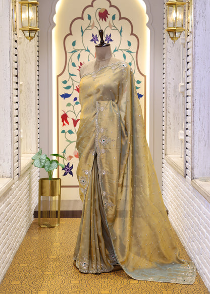 Sitara Bronze Gemstones Saree with Unstitched Blouse