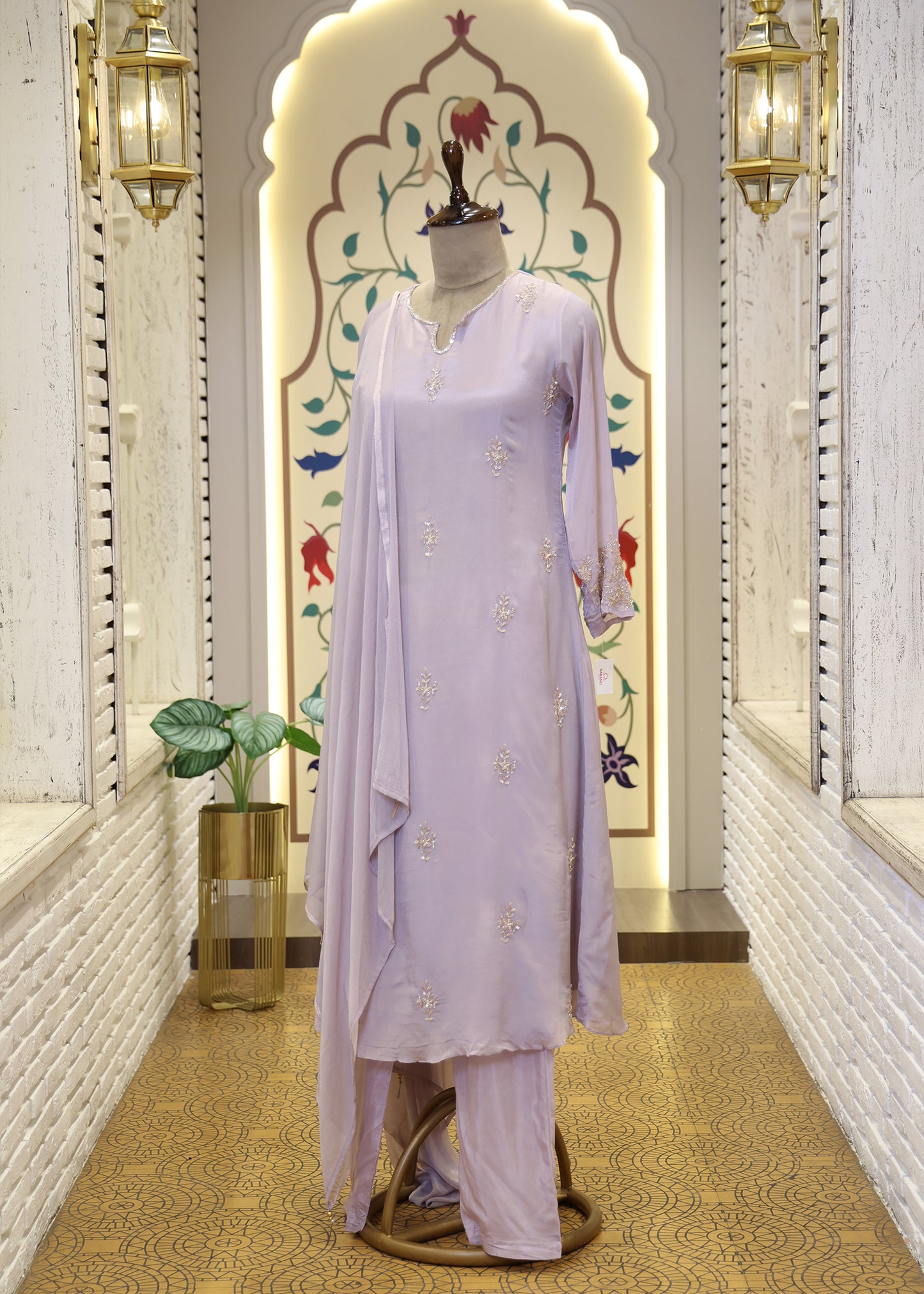 Meher Lavender A-line Stitched Suit Set