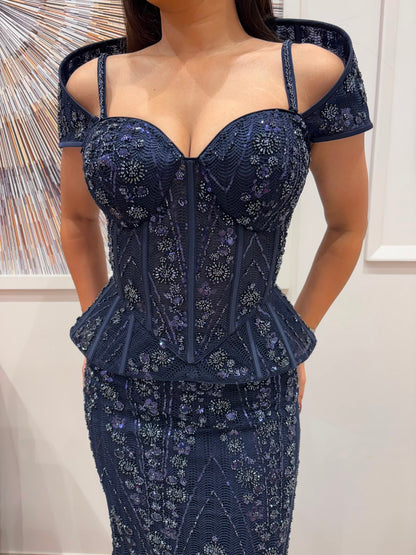 Shane Royal Blue Corset Two Piece Outfit