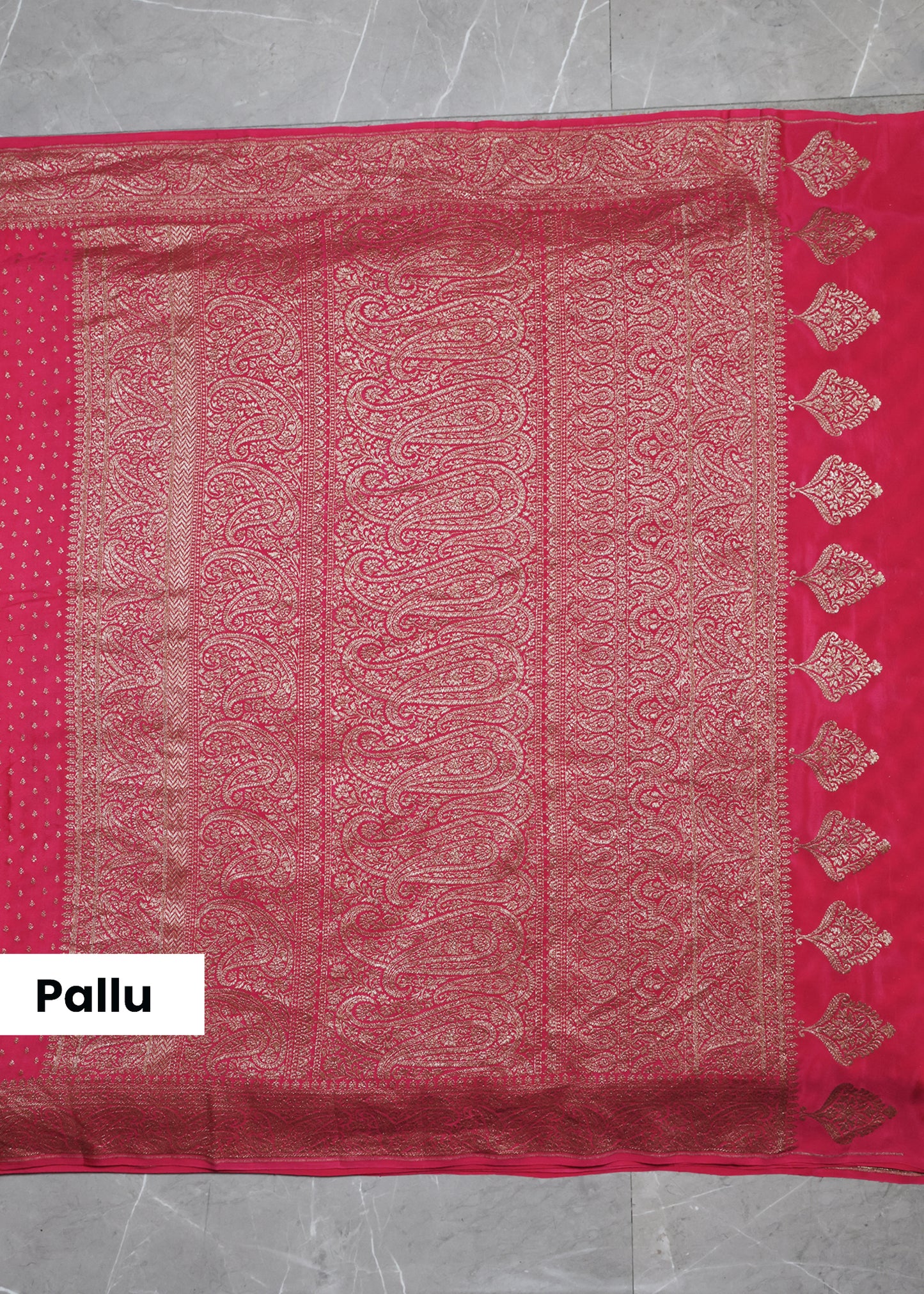 Tarini Pink Banarasi Pure Crepe Saree with Unstitched Blouse