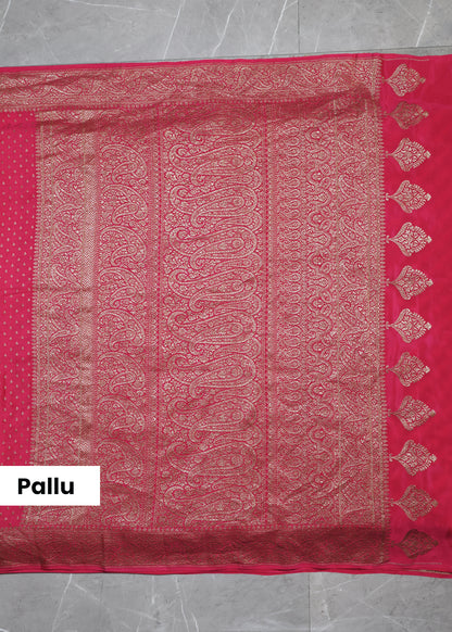 Tarini Pink Banarasi Pure Crepe Saree with Unstitched Blouse