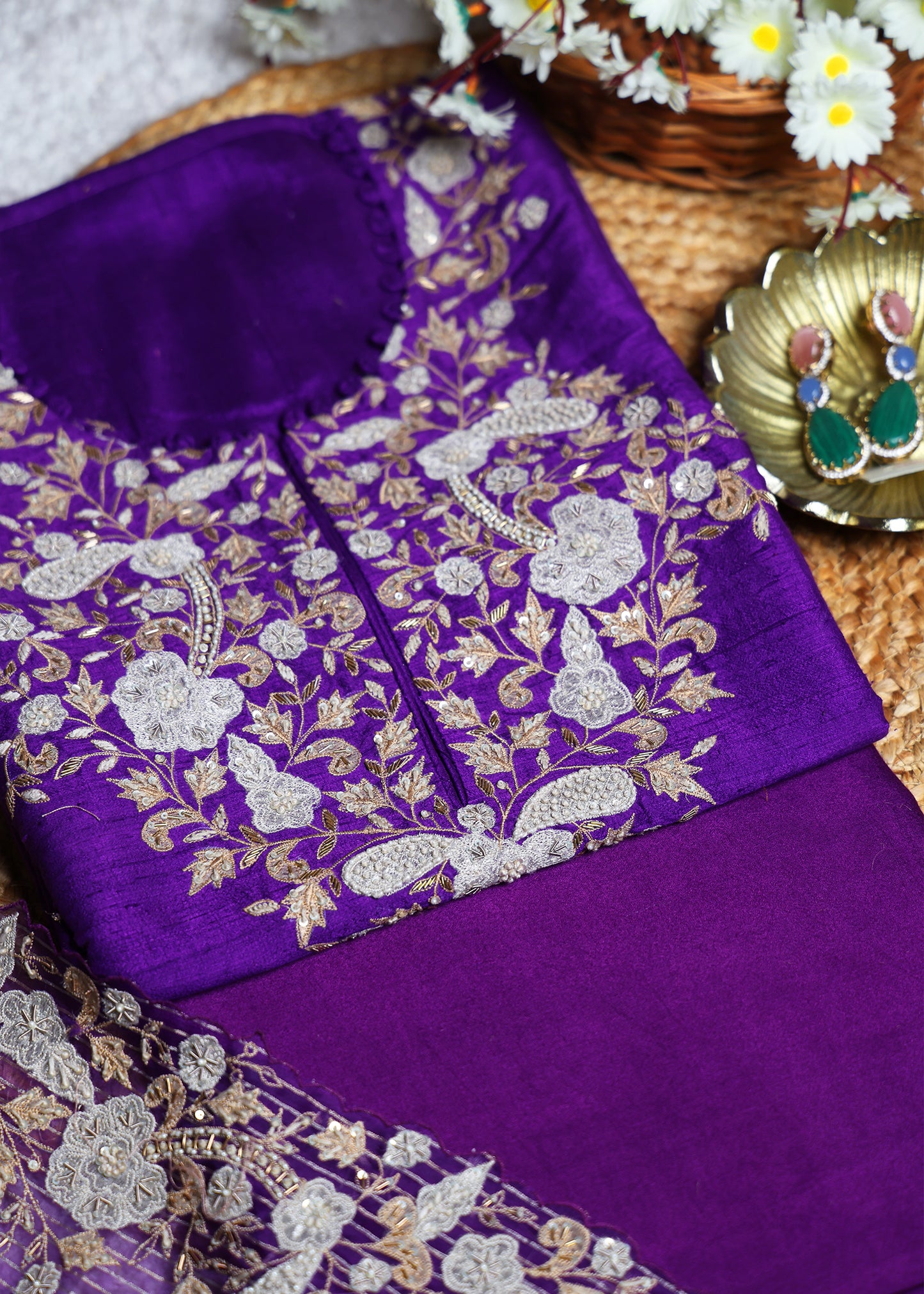 Noori Purple Heavy Hand Embroidered Unstitched Suit Set