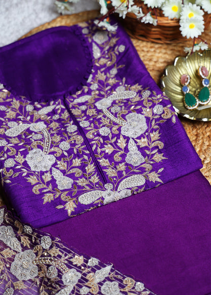 Noori Purple Heavy Hand Embroidered Unstitched Suit Set