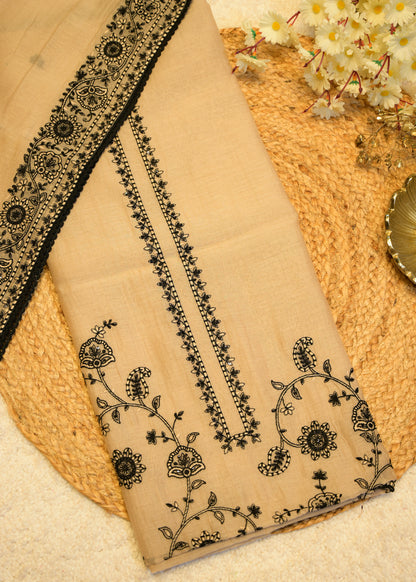 Zuri Black Aari Work Embroidered Unstitched Suit Set