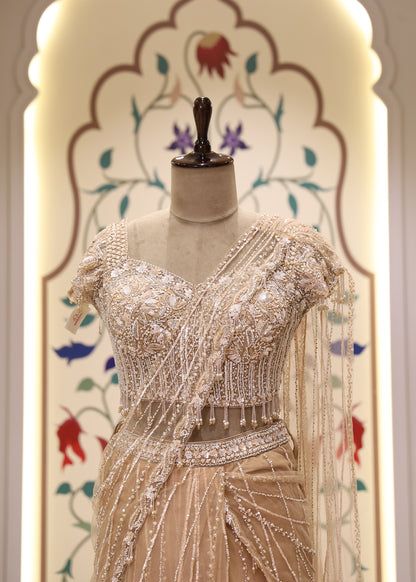 Mihira Golden Beads & Tassel Pre draped Saree