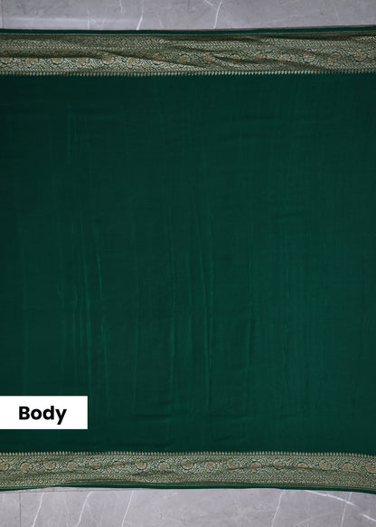 Deeya Plain Green Banarasi Pure Crepe Saree with Unstitched Blouse