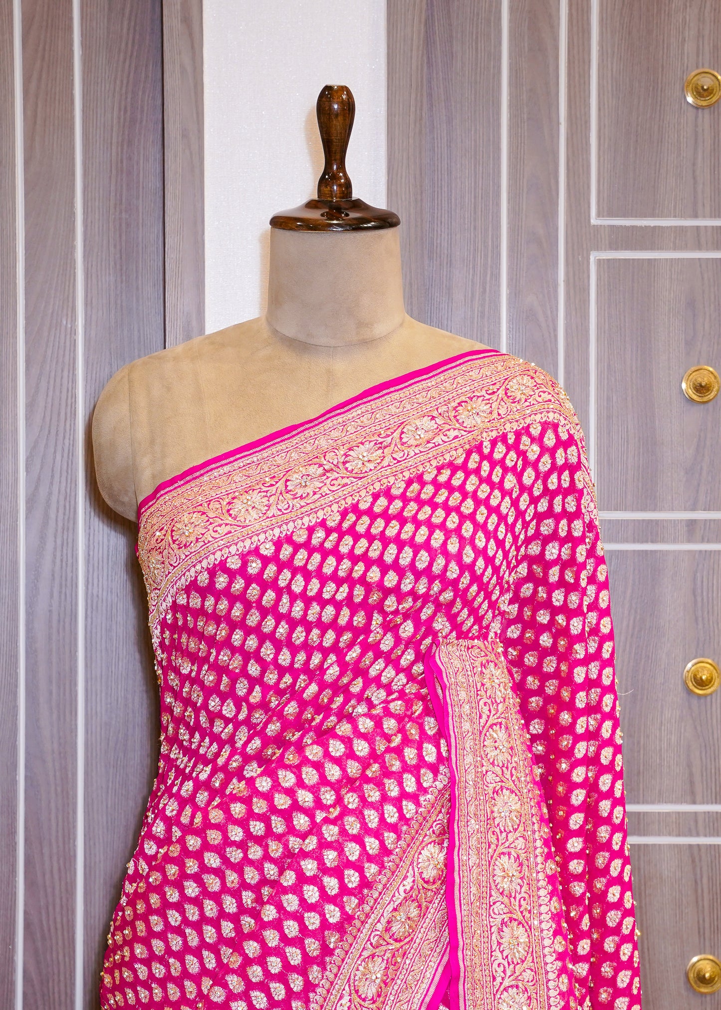 Rani Khadi Georgette Saree with Zardozi Embroidery