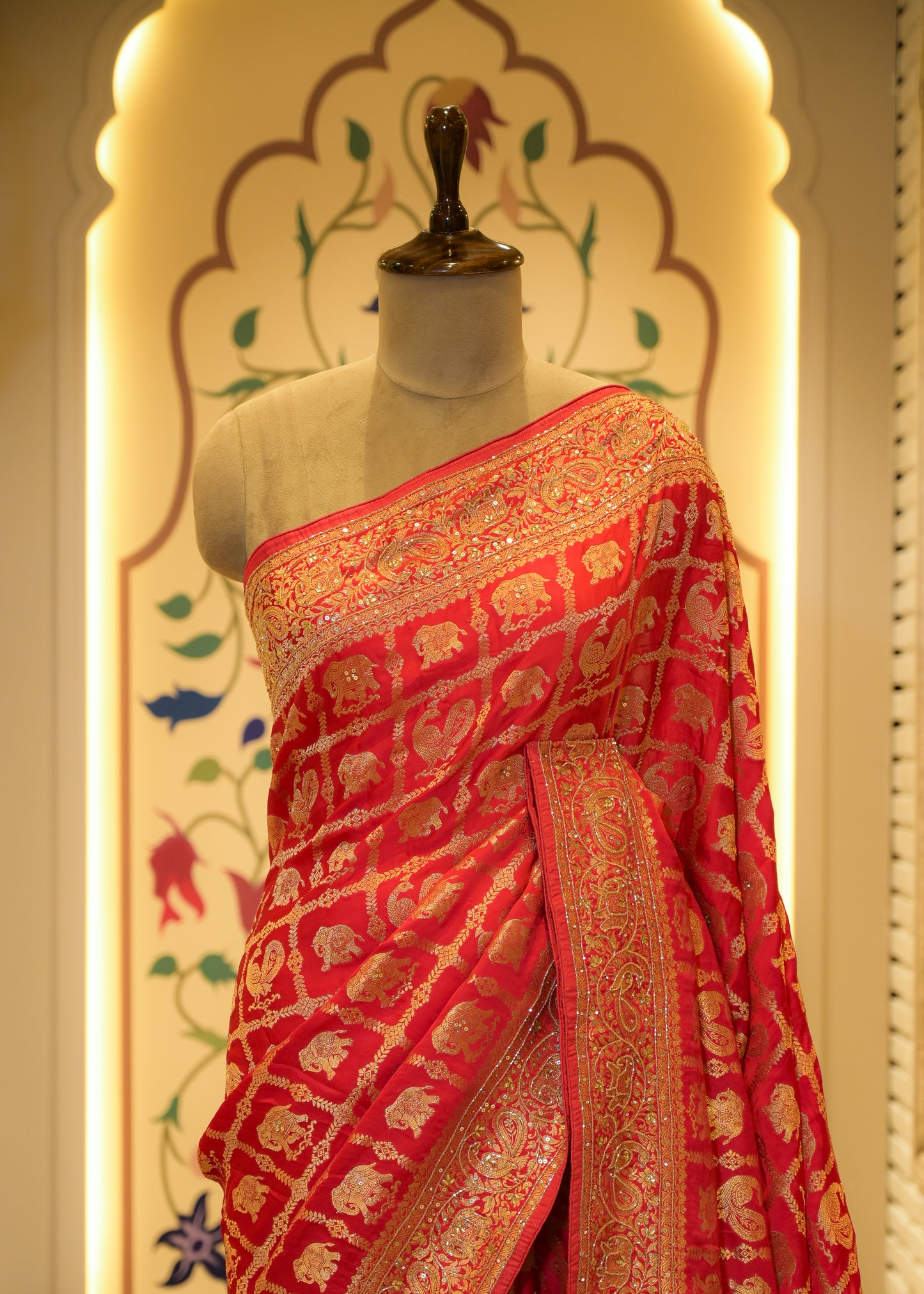 Kaveri Red Gharchola Saree with Unstitched Blouse