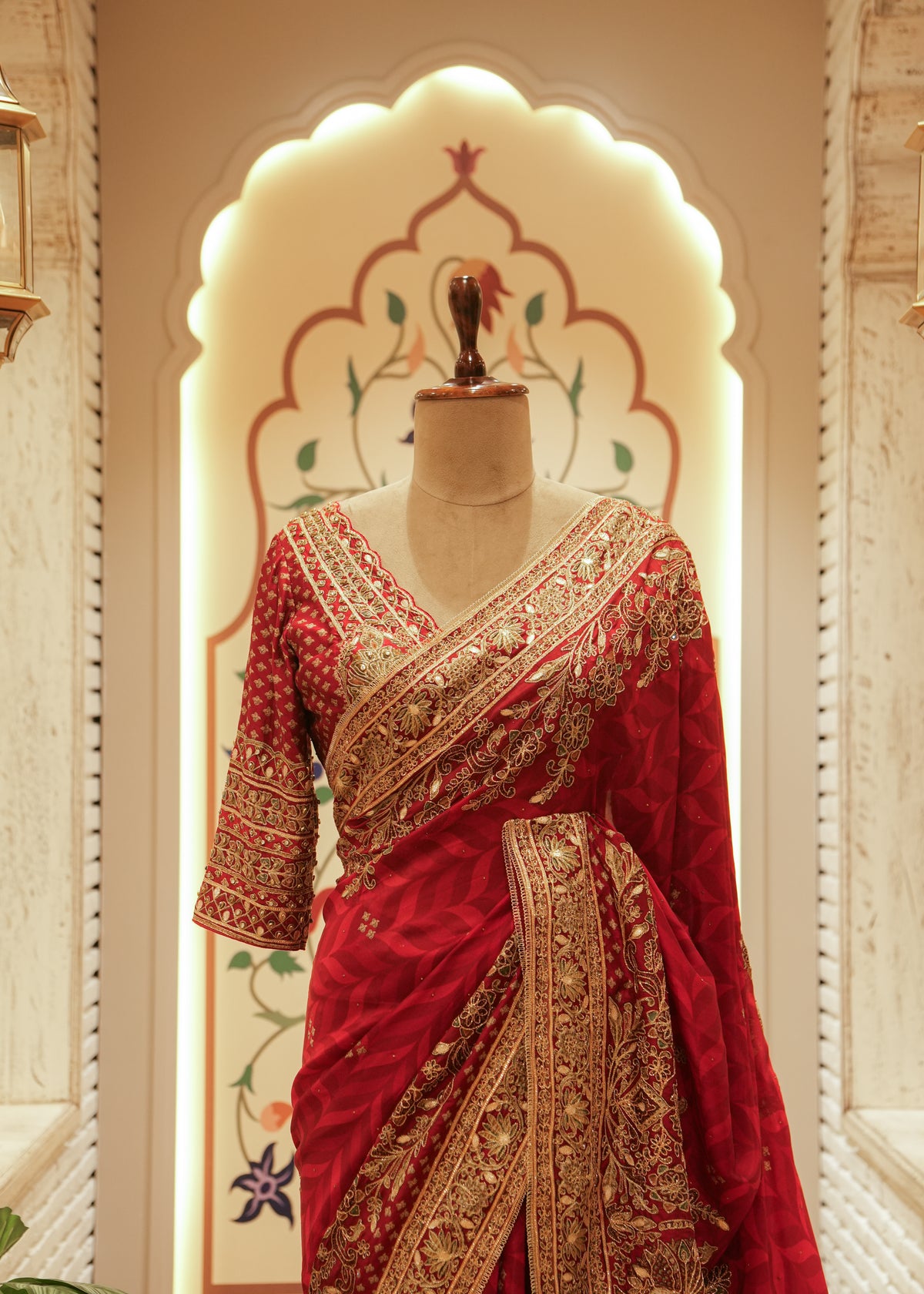 Aanya Crimson Red Silk Embroidered Saree with Stitched Blouse