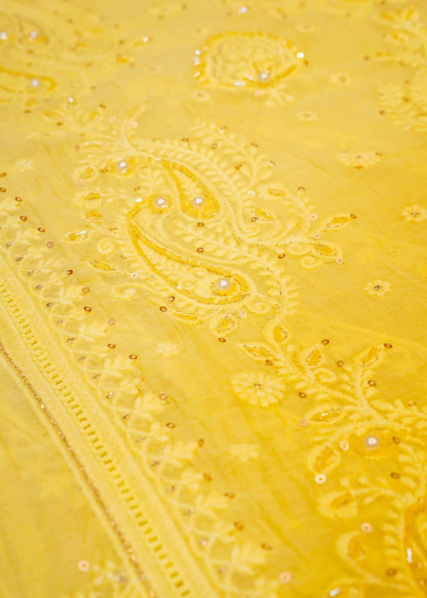 Yellow Mul Cotton Thread Embroidered Unstitched Suit Set