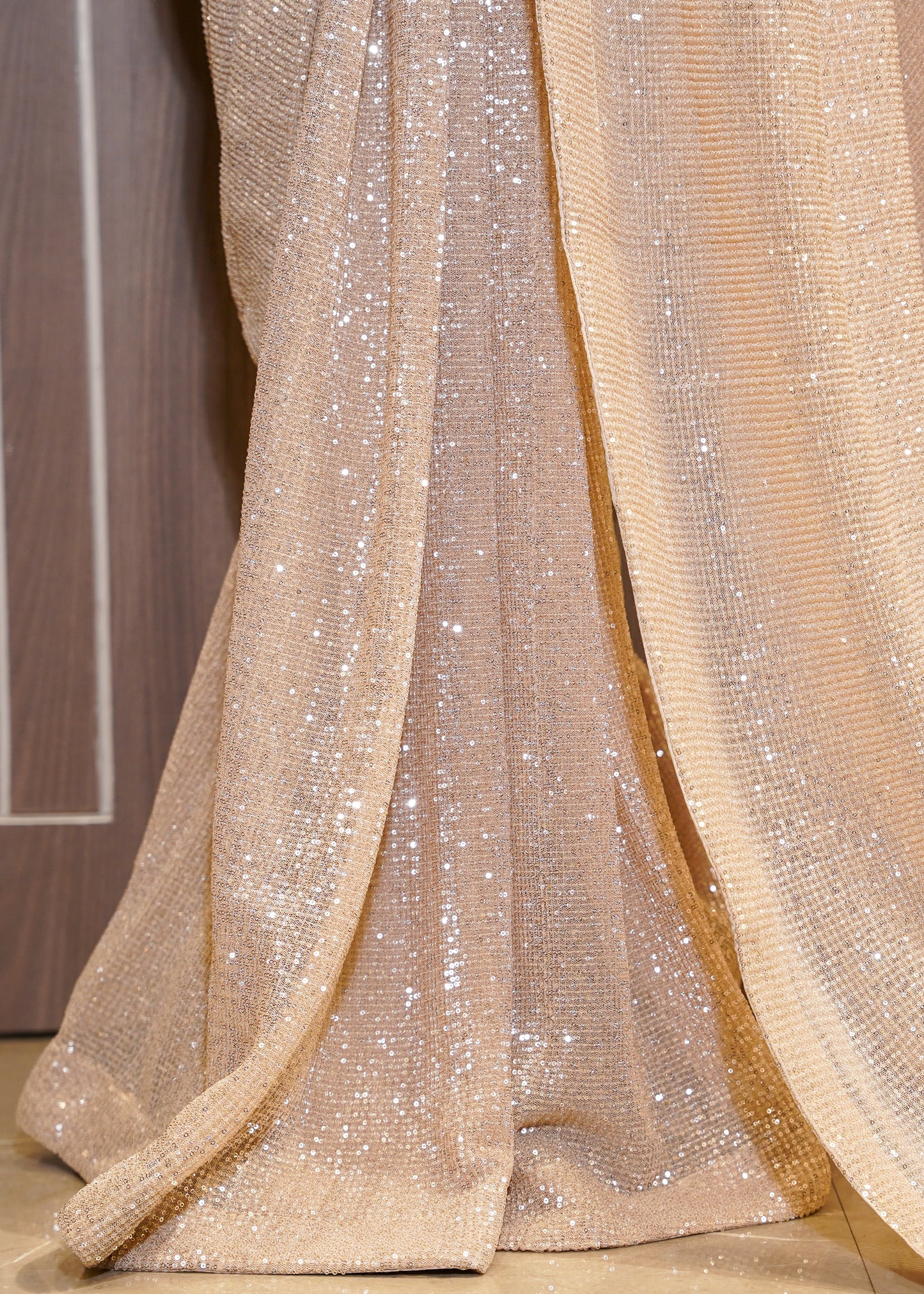 Light Golden Sequence Saree with Stitched Blouse