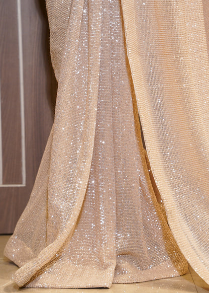 Light Golden Sequence Saree with Stitched Blouse
