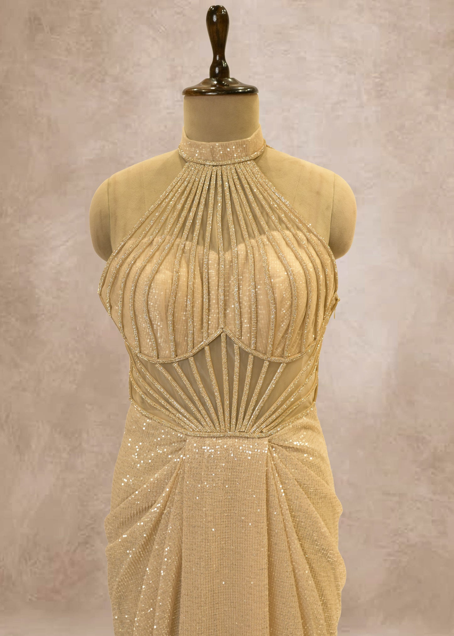 Golden Sequence With Corset Gown