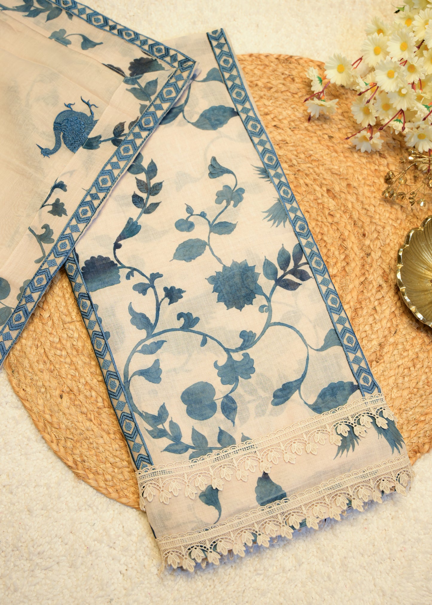 Neelima White & Blue Shadow Embroidery Unstitched Suit Set