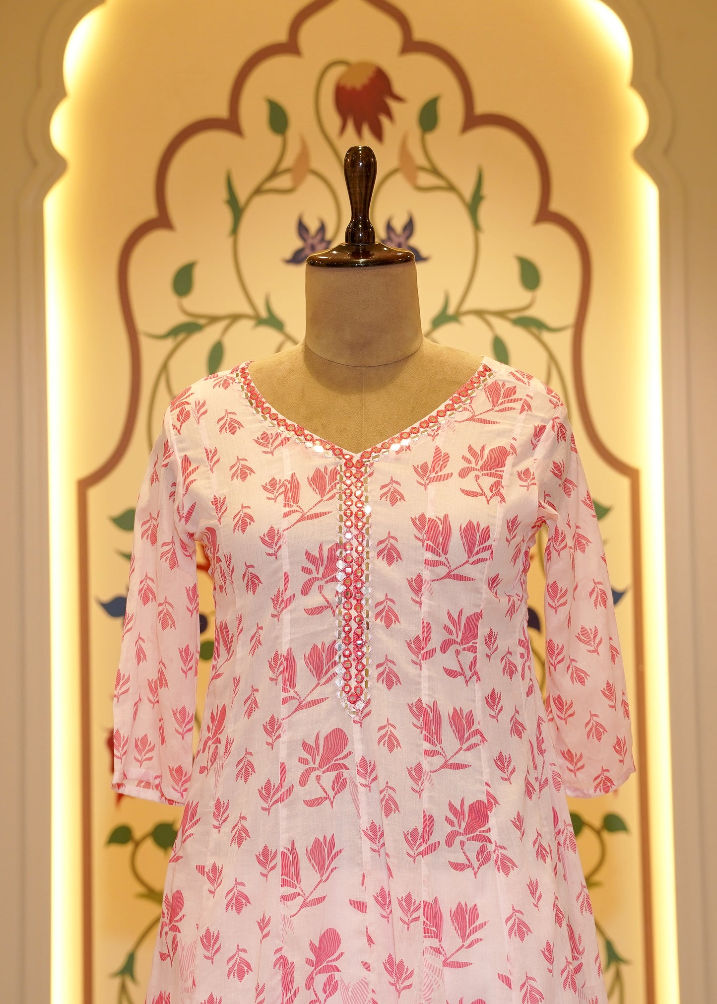 Amora Pink & White Comfy Stitched Suit Set