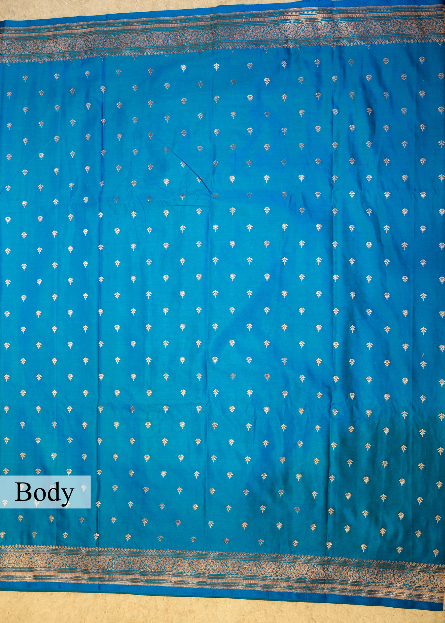 Blue Banarasi Kattan Silk Booti Zari Border with Unstitched Blouse