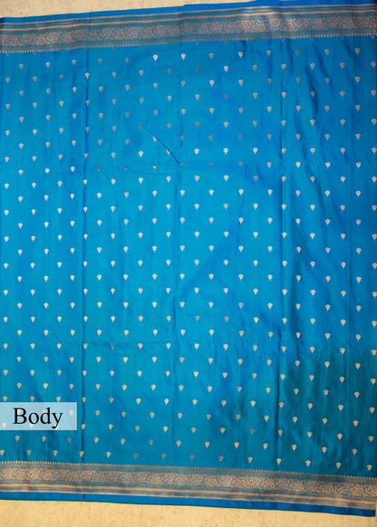 Blue Banarasi Kattan Silk Booti Zari Border with Unstitched Blouse