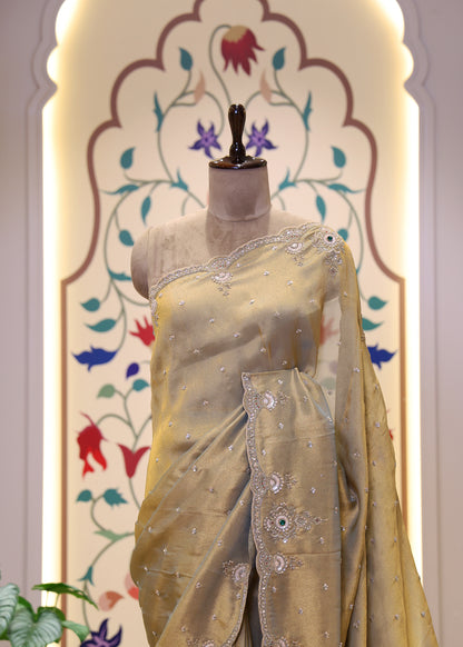 Sitara Bronze Gemstones Saree with Unstitched Blouse