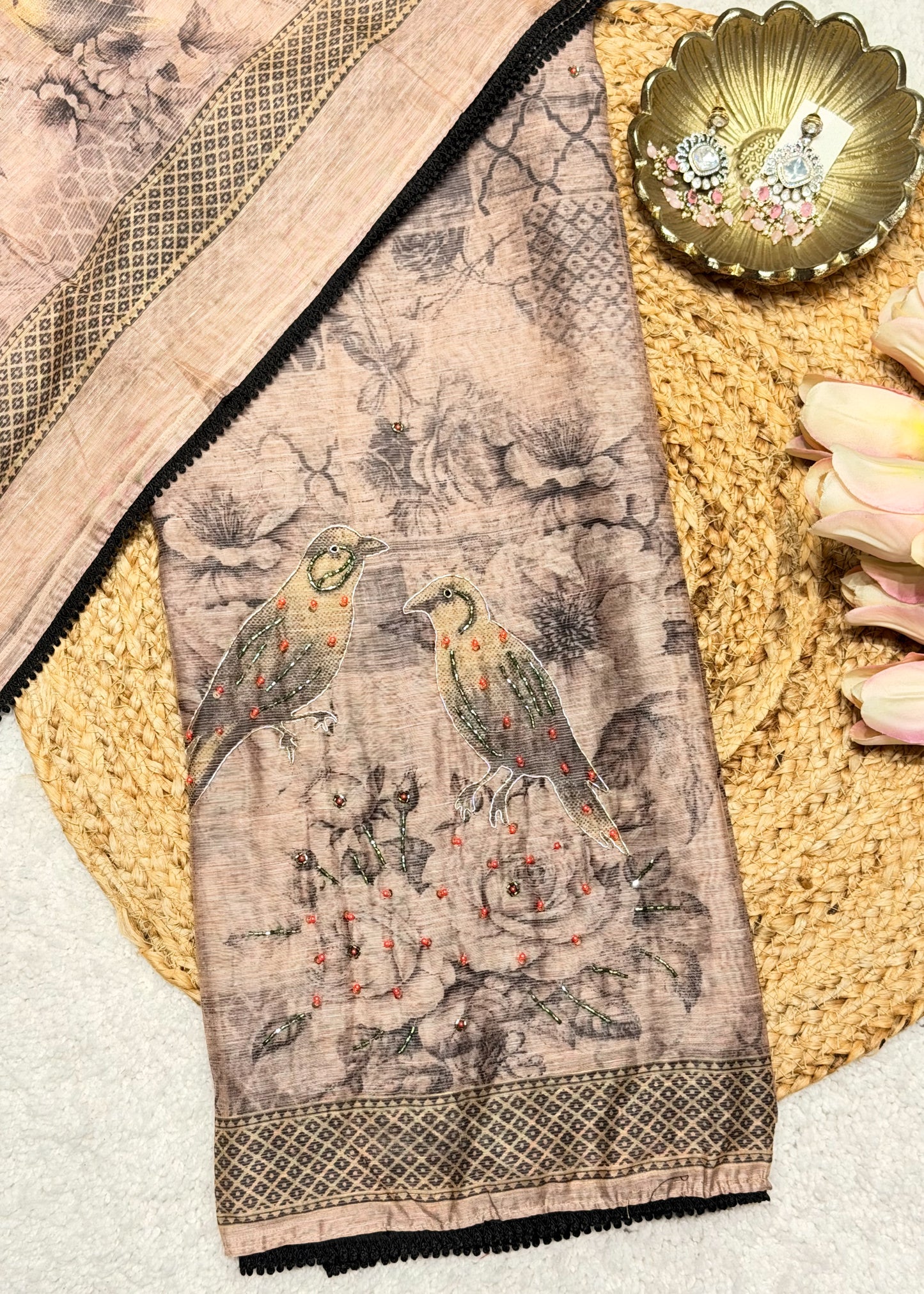 Mehraab Peach Printed Unstitched Suit Set