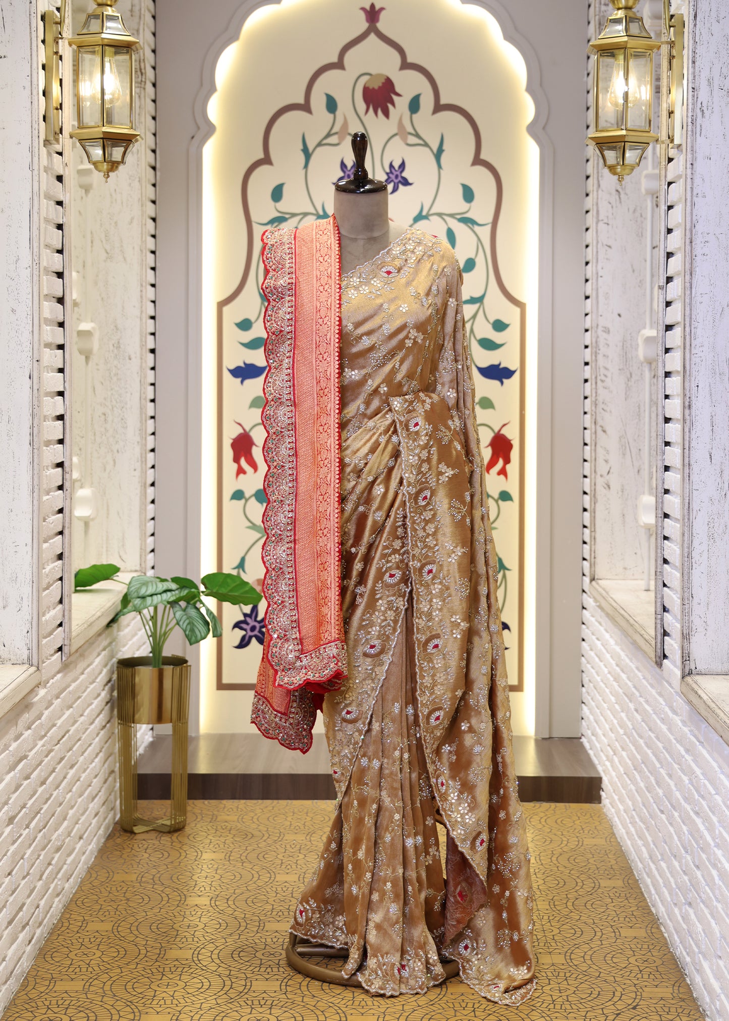 Red Garchola Heavy Border Long Bridal Dupatta