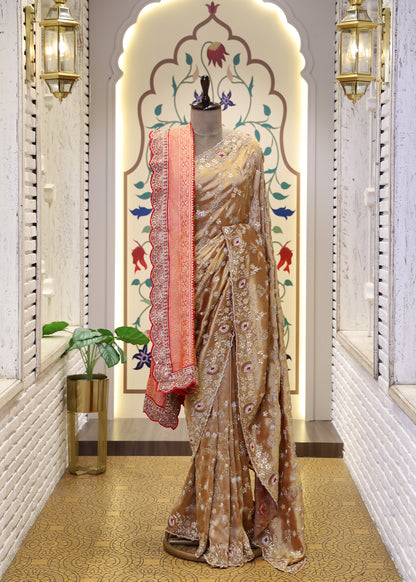 Red Garchola Heavy Border Long Bridal Dupatta