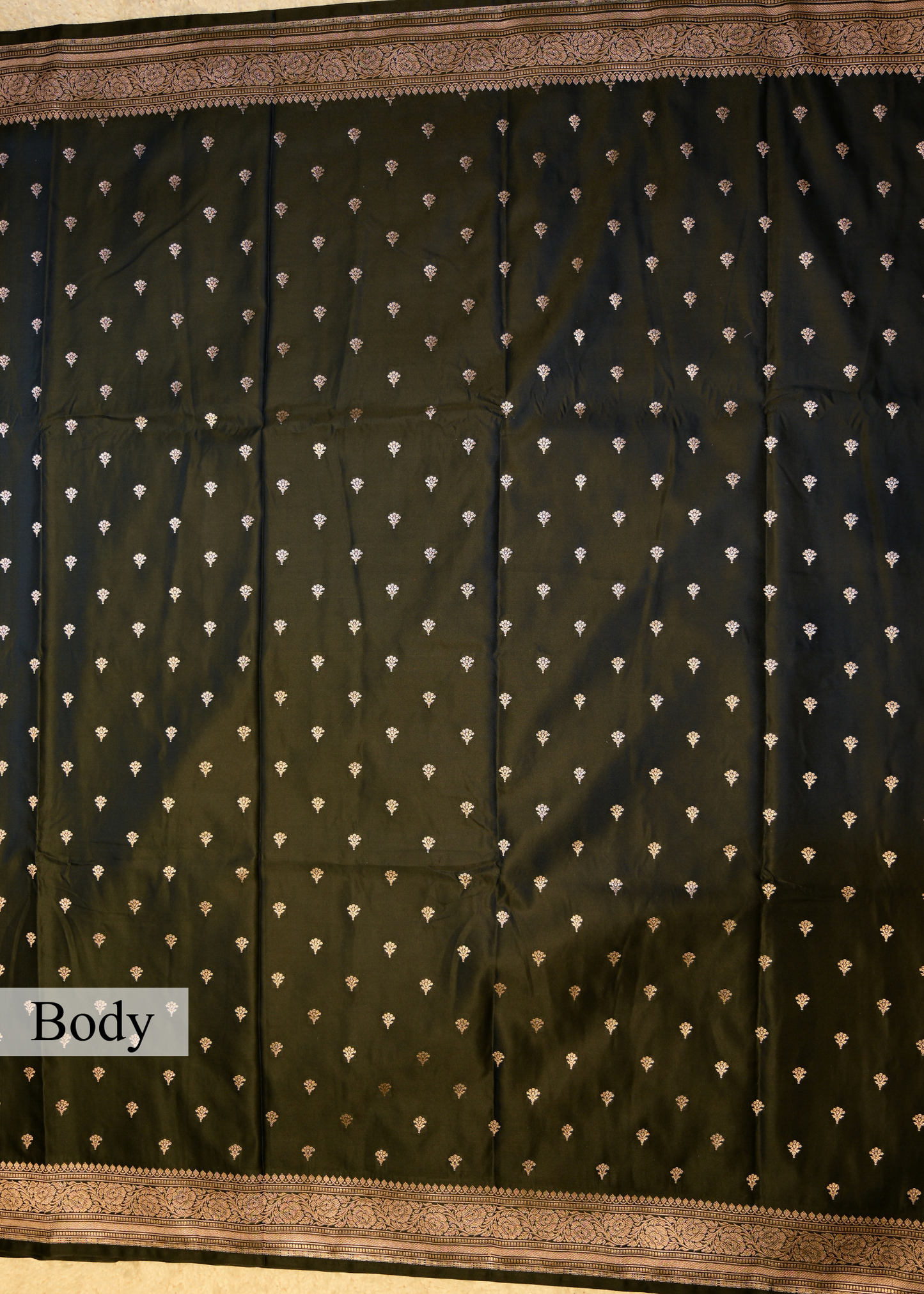 Black Banarasi Kattan Silk Booti Zari Border with Unstitched Blouse