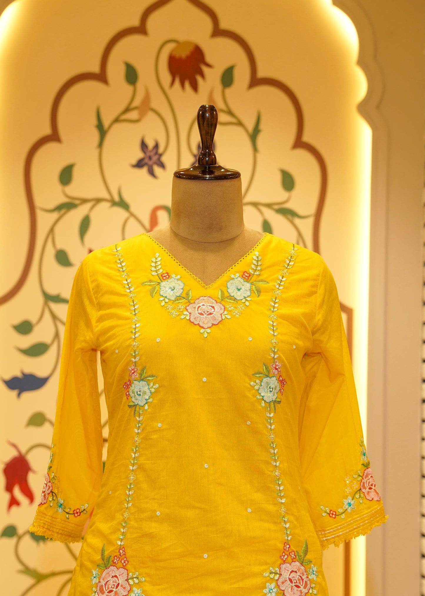 Kudi Yellow Short Kurta Stitched Suit Set
