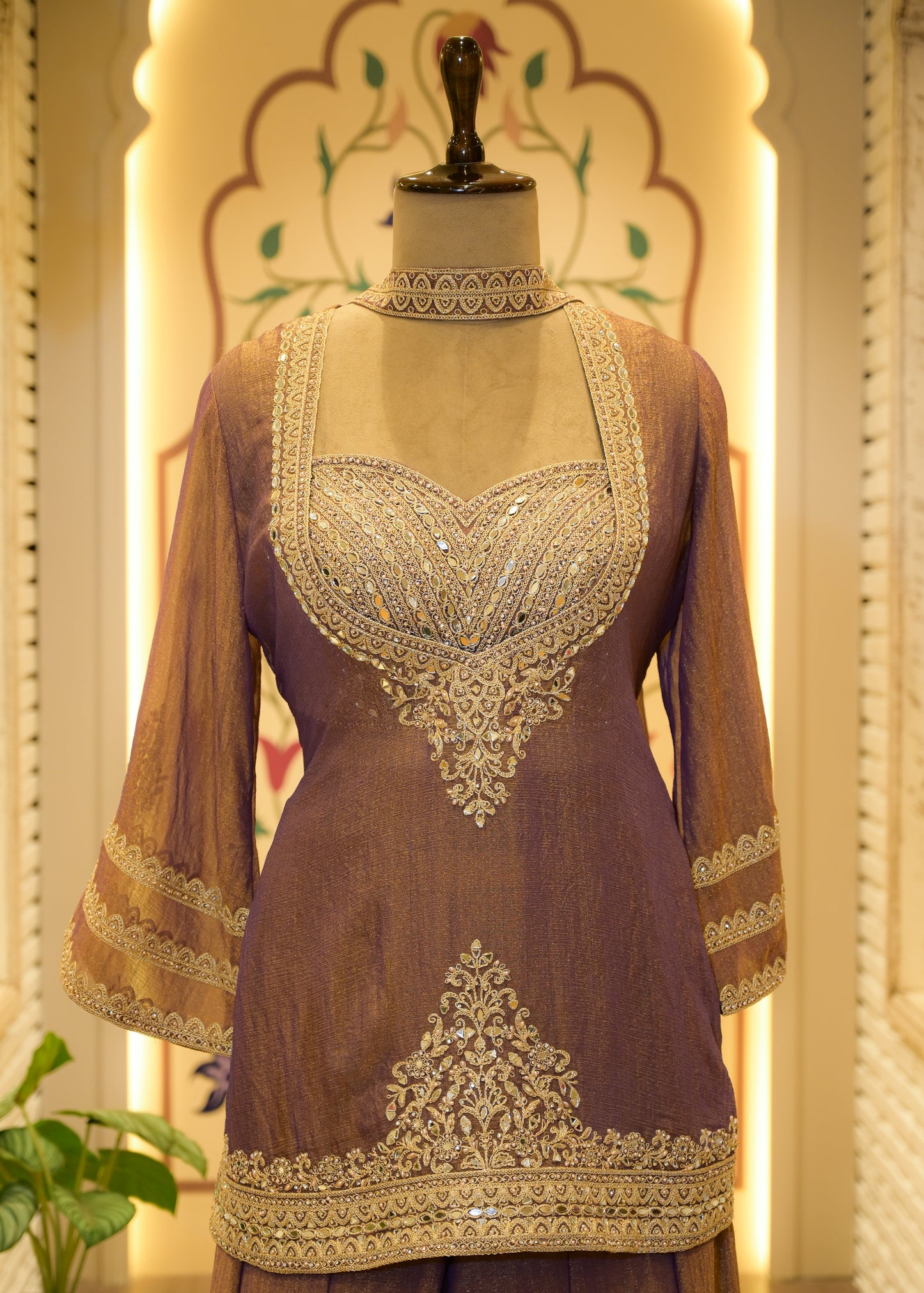 Zehra Lilac Embellished Cape Plazo Set