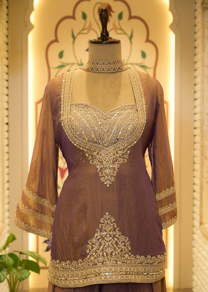 Zehra Lilac Embellished Cape Plazo Set