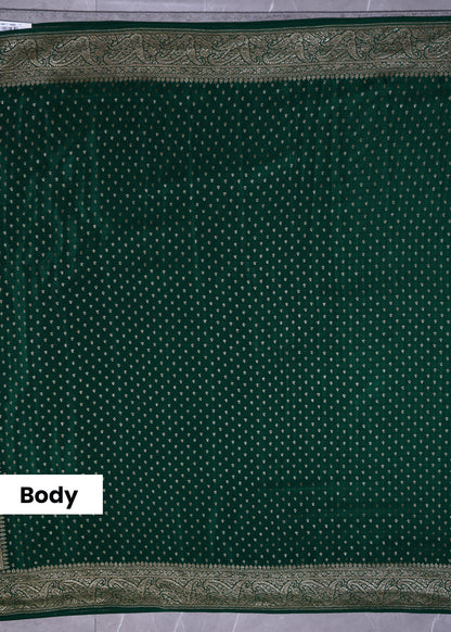 Tarini Green Banarasi Pure Crepe Saree with Unstitched Blouse