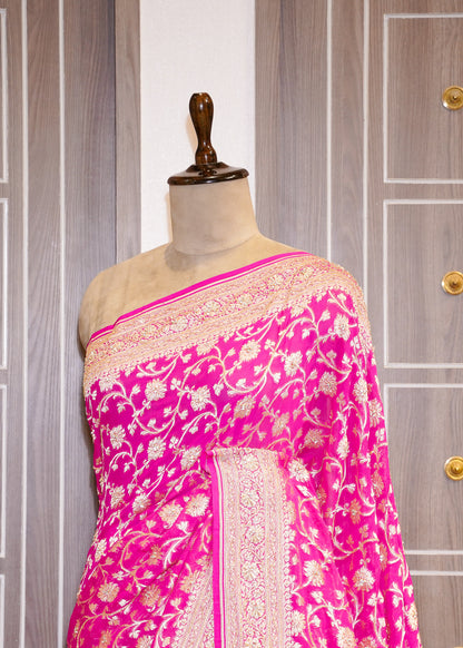 Rani khadi Georgette Jaal Saree with Zardozi Embroidery