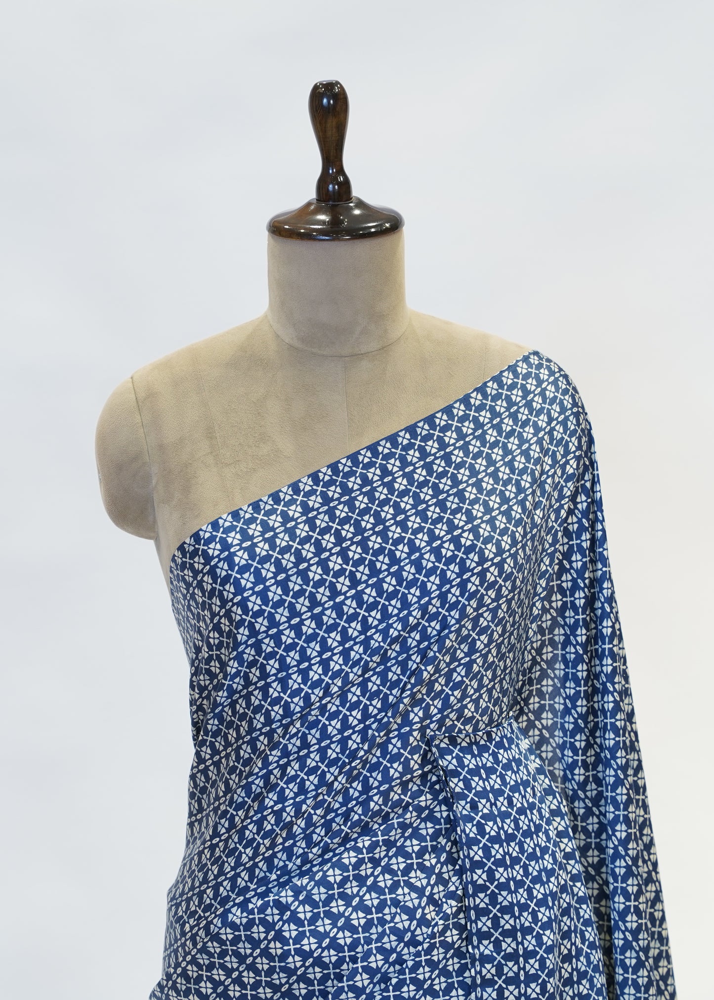 Blue Printed Modal Crepe Saree with Unstitched Blouse