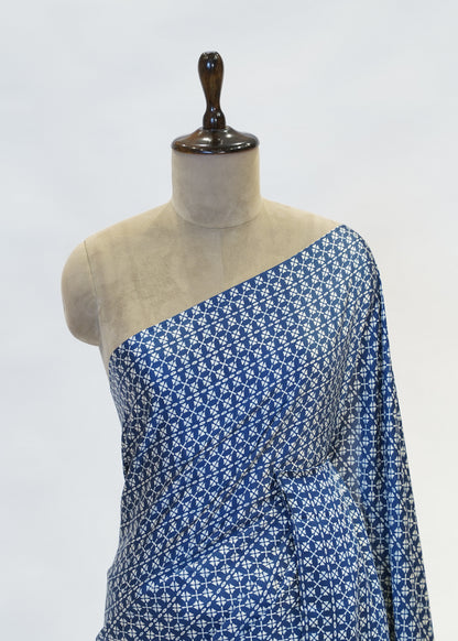 Blue Printed Modal Crepe Saree with Unstitched Blouse