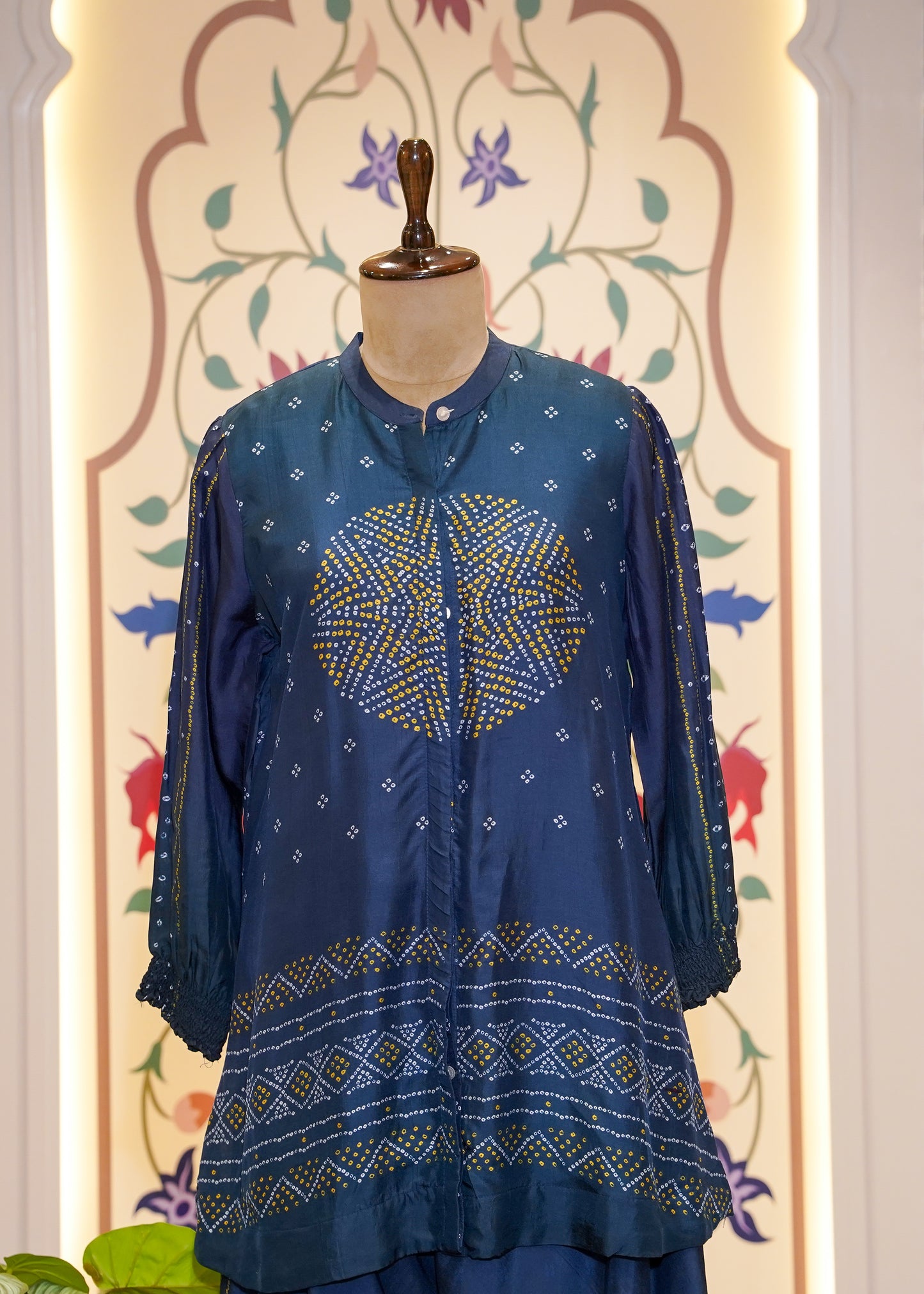 Navy Blue Printed Silk Co-ord Set