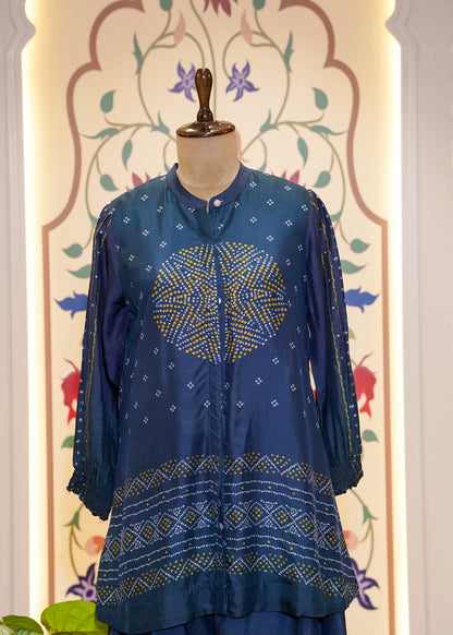 Navy Blue Printed Silk Co-ord Set