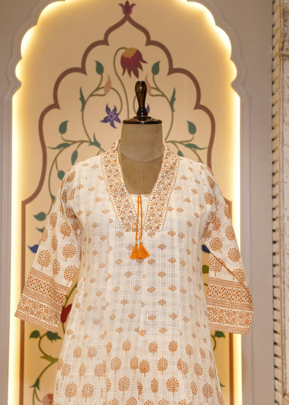 Ivory Short Shirt & Plazo Pant 3 pc Kurti Set