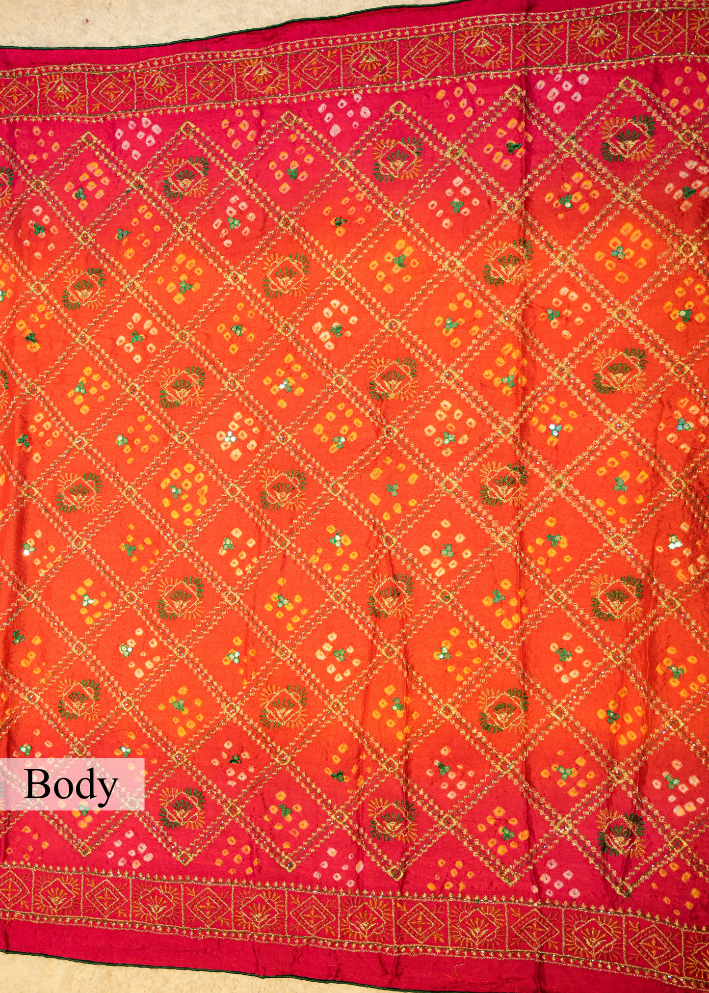 Pink & Orange Bhandhani Gajji Contrasting Saree with Unstitched Blouse
